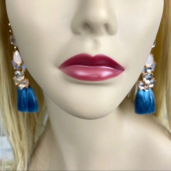 Firedia Light Blue Women Tassel Crystal Earrings - Picture 8 of 8